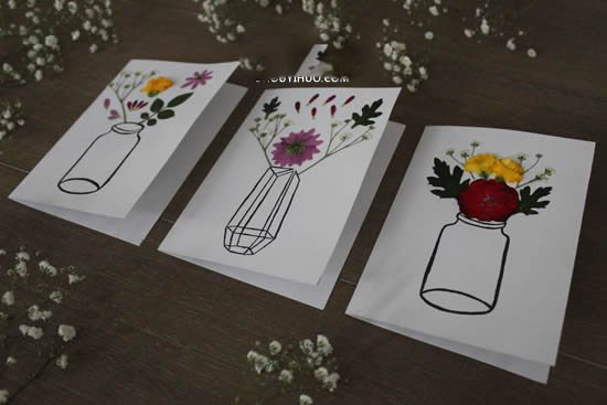 自制母亲节压花卡片 用干花做贺卡的方法图解 - www.shouyihuo.com